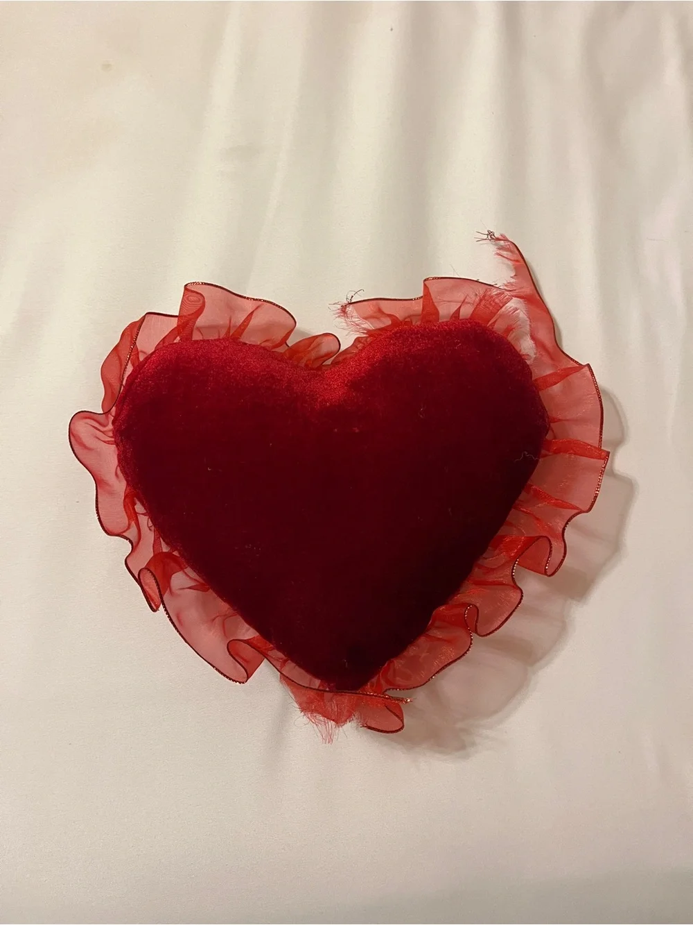 Red Heart LOVE Embroidered Plush Pillow Ruffle Velvet 9